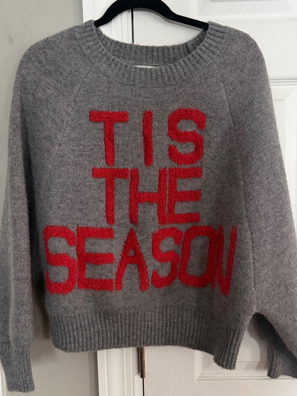 BUCKETLIST Tis The Season Christmas Sweater Small Gray Red Chenille